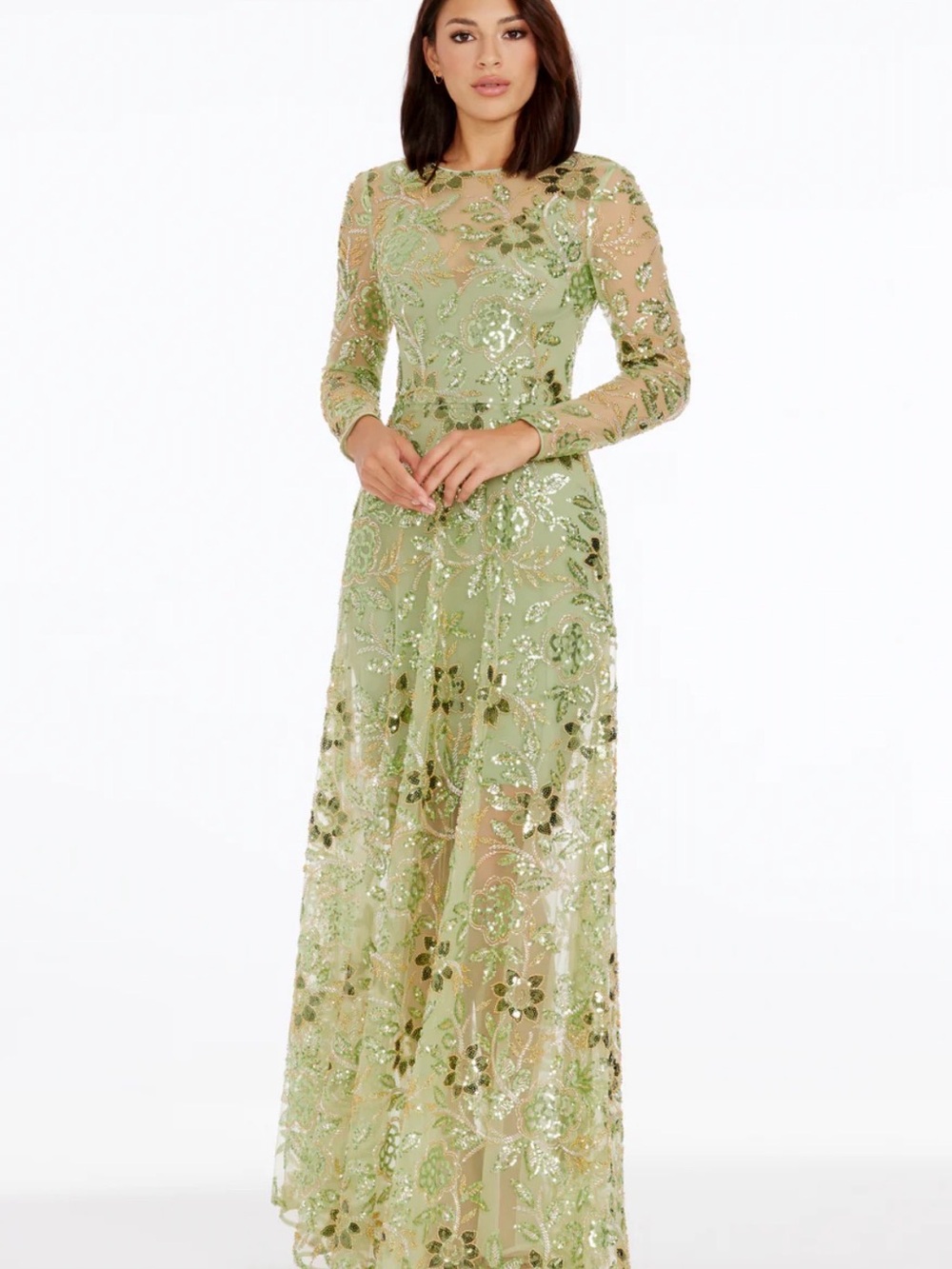 Dress the Population Light Green Sequin Floral Maxi Dress
